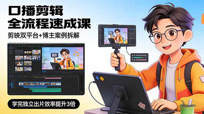 口播剪辑全流程速成课，剪映双平台+博主案例拆解，学完独立出片效率提升3倍-易博客论坛