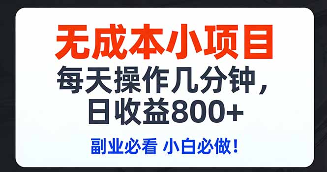 无成本小项目,每天操作几分钟,日收益800+ 副业必看 小白必做！-易博客论坛